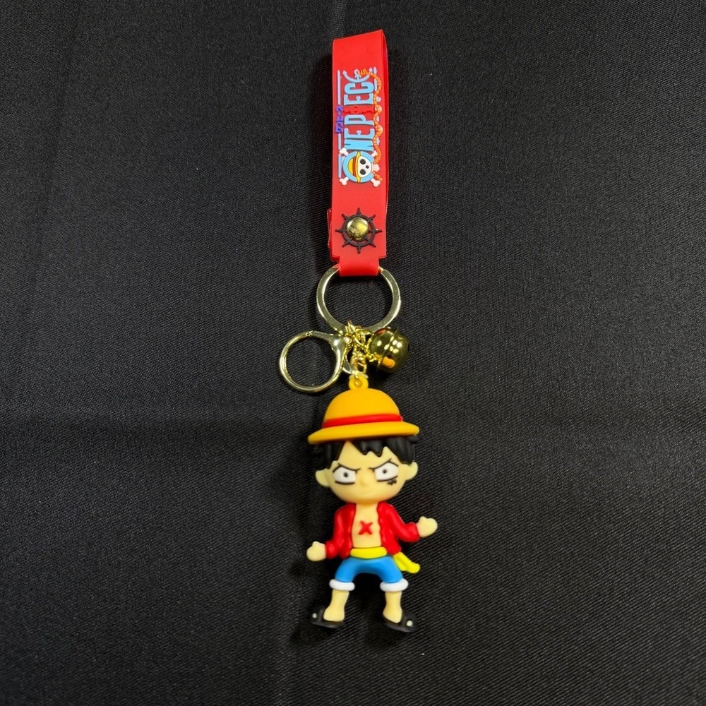 One Piece Monkey D Luffy Keychain Red Silicone Strap Gold Bell Anime Figure